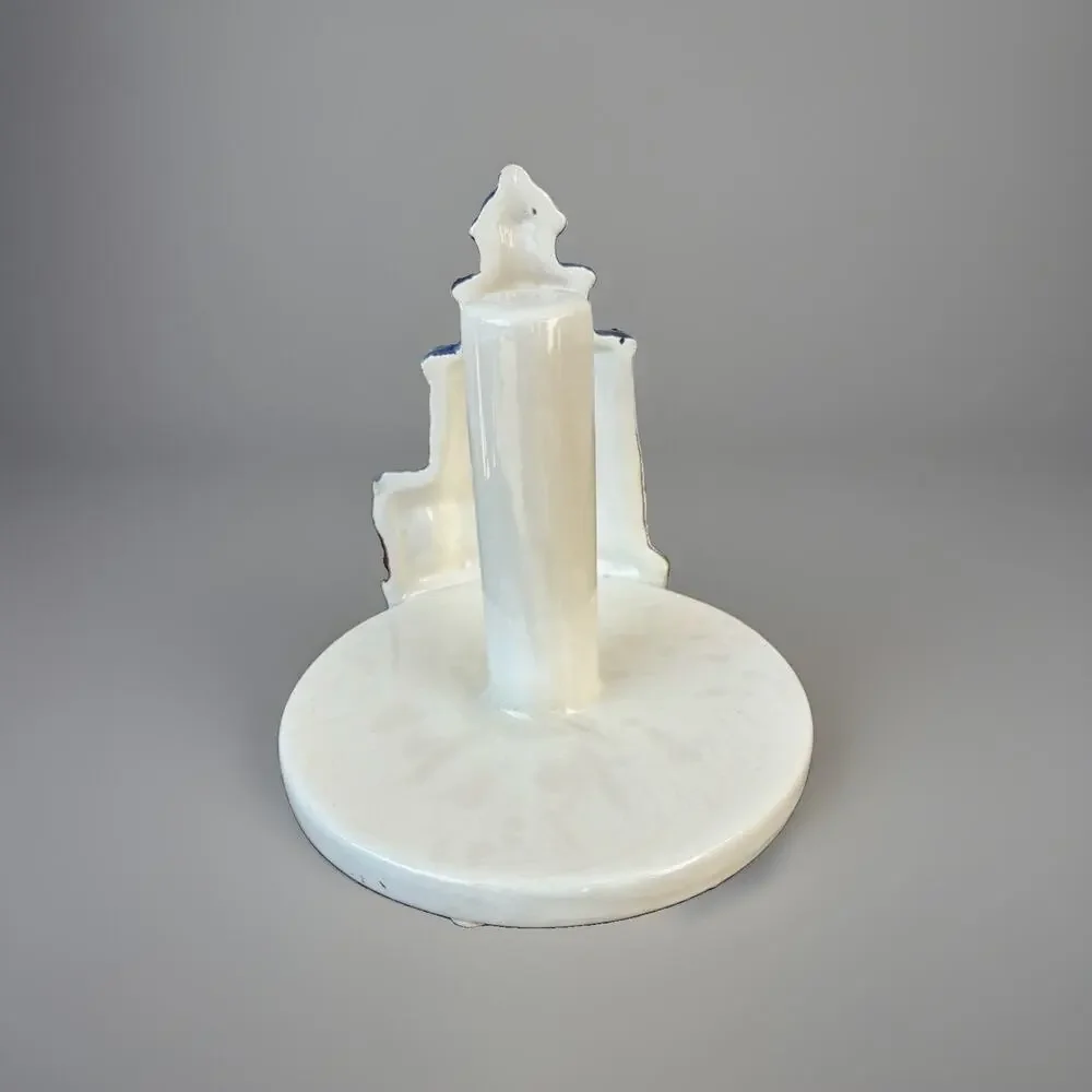 GMI Industries Ceramic Lighthouse Taper Candle Holder, Nautical Striped Glossy